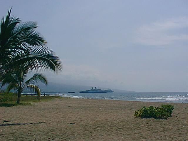 cruise ship sitting outside Kona harbour